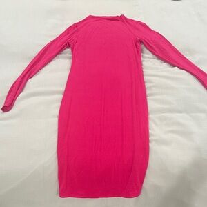 naked wardrobe Hot Pink Long Sleeve Bodycon Midi Dress